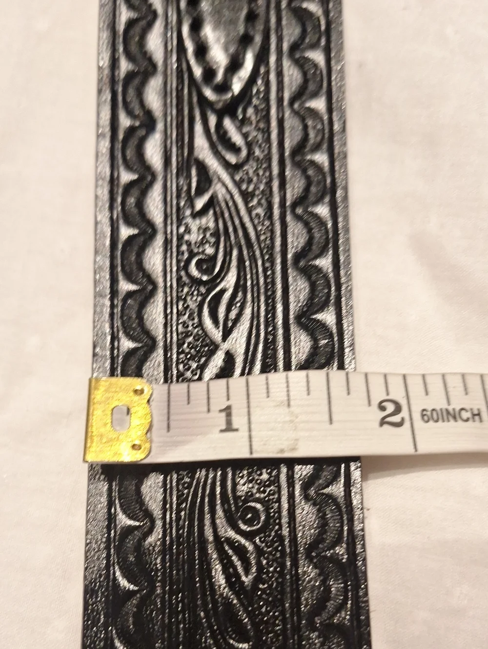 Police Dutyman Black Embossed Leather Belt with Gold-Tone Buckle